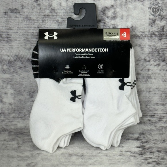Under Armour Other - NWT Under Armour Performance Tech No Show Socks Youth 13.5K-4.5 White 6-Pack